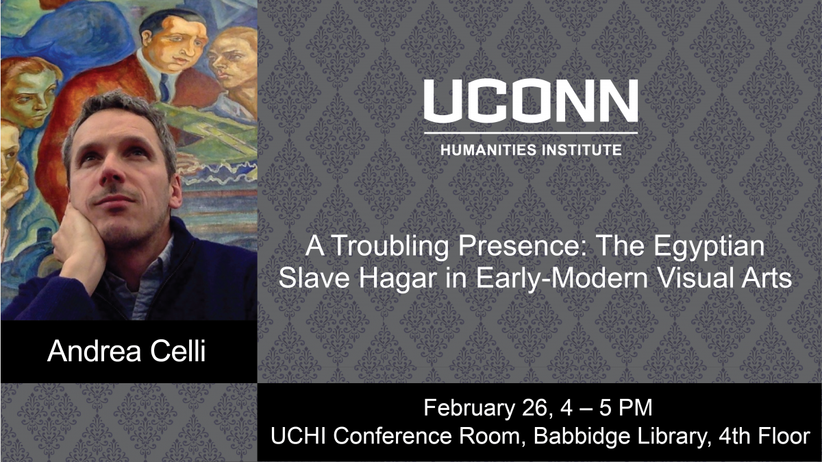 Andrea Celli headshot, with the UCHI logo, the title of his talk, and the time and date of his presentation